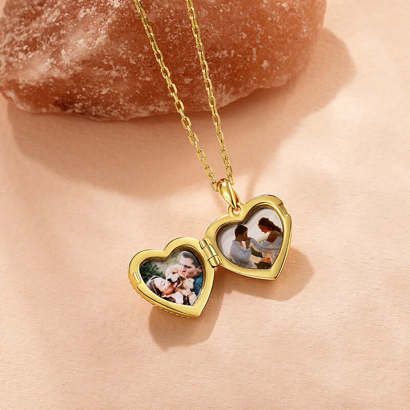 Jeulia Custom Double Sided Engraved Heart Photo Locket Necklace