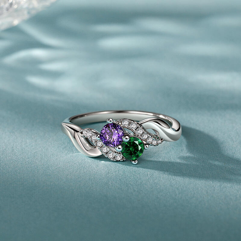 Jeulia Custom Twist Round Cut Two Birthstone Ring