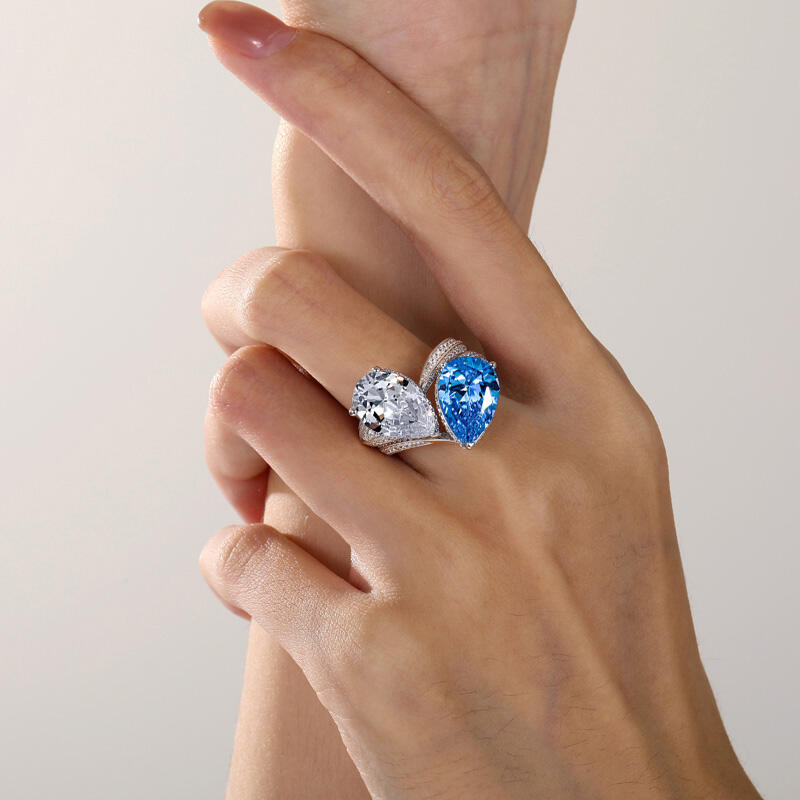 Jeulia Custom Birthstone Pear Toi et Moi Engagement Ring Set