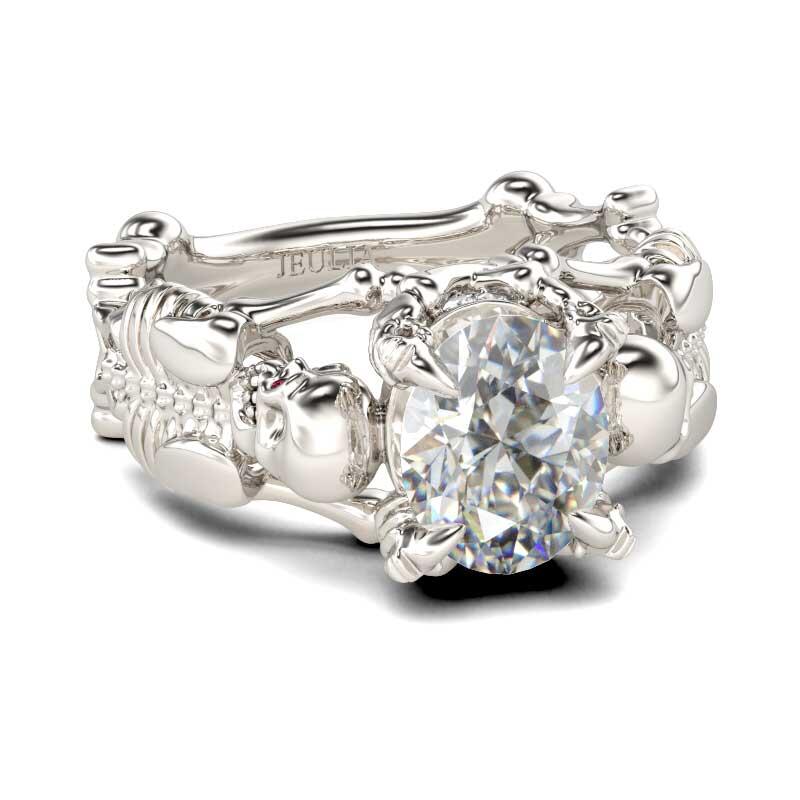 Jeulia Anillo De Caravera Y Esqueleto De Talla Ovalada En Plata De Ley