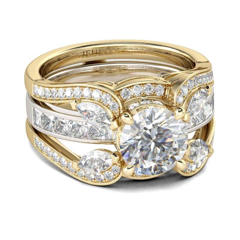 Jeulia Conjunto De Anillos Intercambiables Con Dos Tonos De Talla Redonda En Plata De Ley