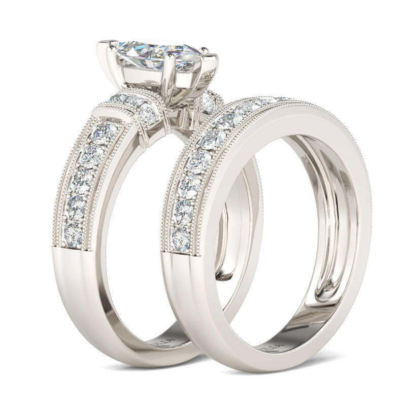 Jeulia Art Deco Milgrain Marquise Cut Sterling Silver Ring Set