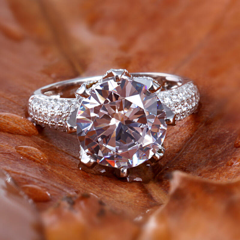 Jeulia Large Stone Round Cut Sterling Silver Ring