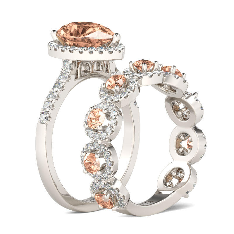 Jeulia Halo Pear Cut Sterling Silver Bridal Set