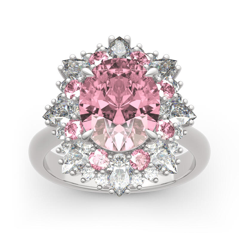 Pierścionek Srebrny z Motywem Kwiatowym o Owalnym Szlifie