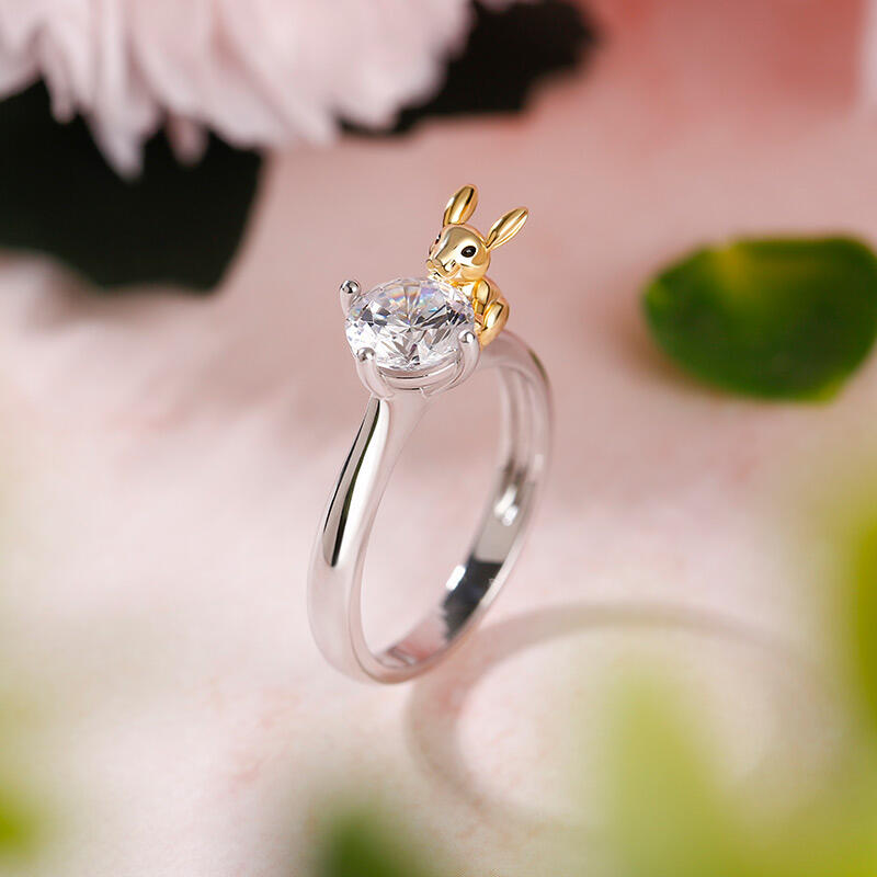 Jeulia ウサギ 兎デザイン ラウンドカット シルバー リング