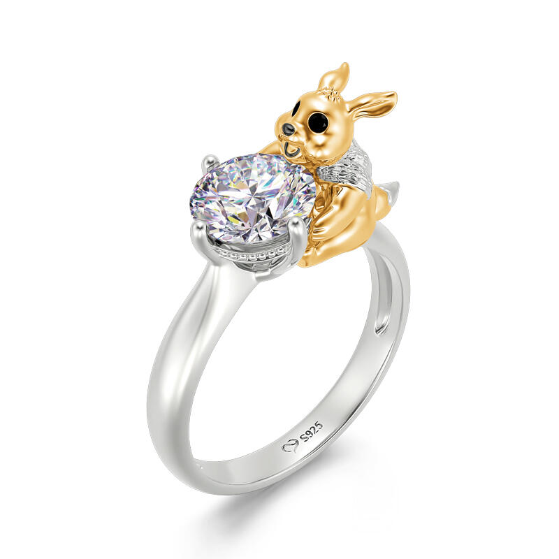 Jeulia Hug Me "Fast Runner" Hare Round Cut Sterling Silver Ring