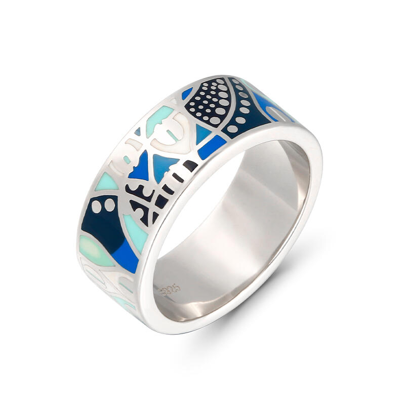 Jeulia Bague Alliance pour femmes "Tout à fait Village" Émail Argent Sterling