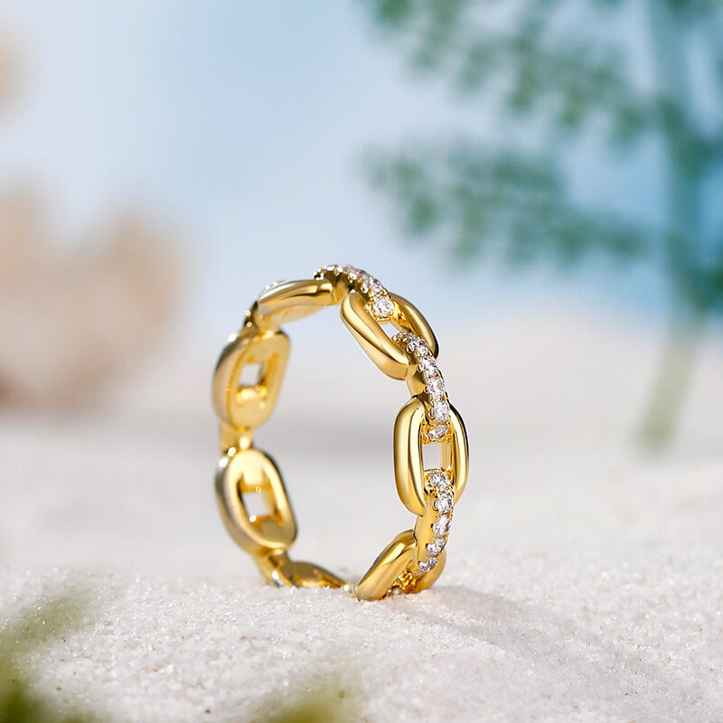 Jeulia Chain Link Round Cut Sterling Silver Women's Band