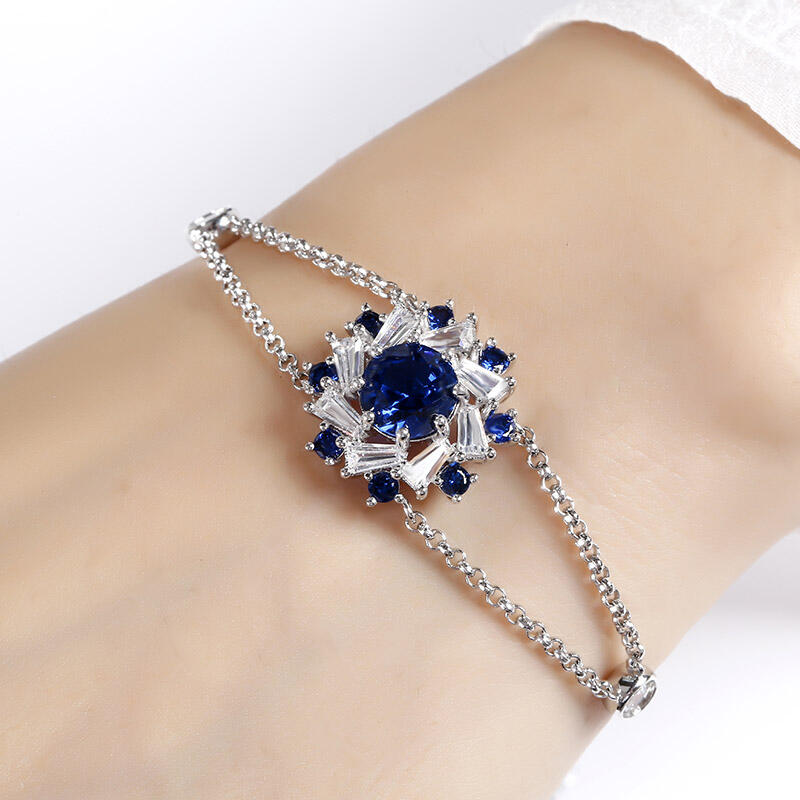 Jeulia Halo Round Cut Sterling Silver Bracelet