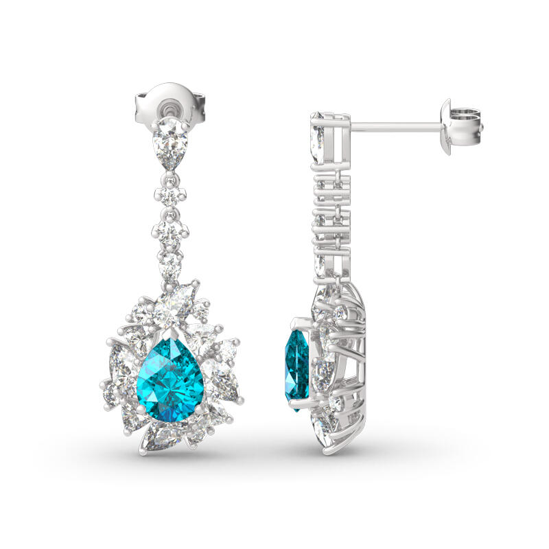 Jeulia Brincos de mulher em prata com pedra azul água-marinha