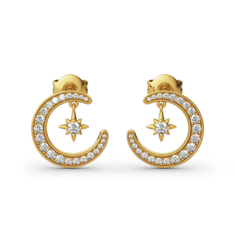 Jeulia "Moon and Star" Round Cut Sterling Silver Earrings