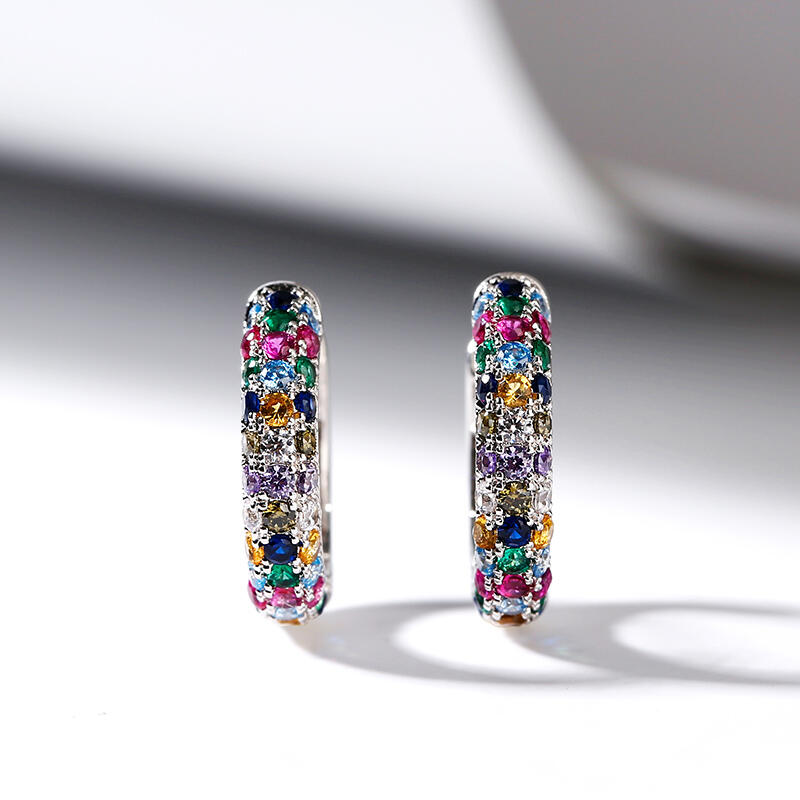 Jeulia Aretes de aro de plata 925 de corte redonda de piedra con multiples colores