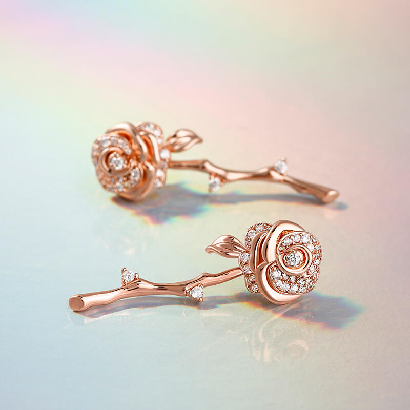 Jeulia "Flowering Rose" Rose Gold Tone Sterling Silver Earrings