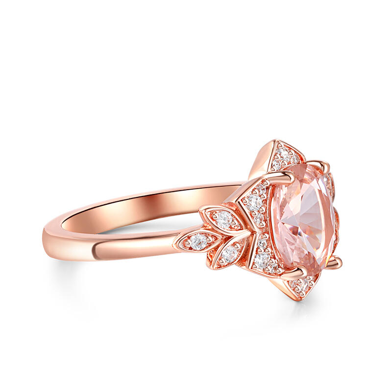 Jeulia Blommig halo Ovalslipad Syntetisk Morganit Sterling Silver Ring