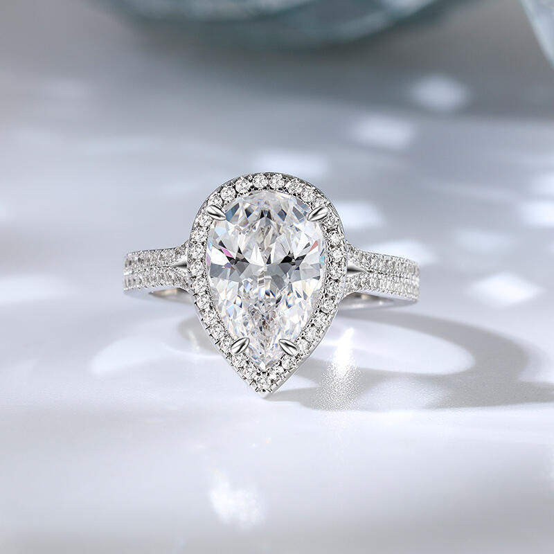 Jeulia Anillo de Plata de Ley con Halo y Corte de Pera