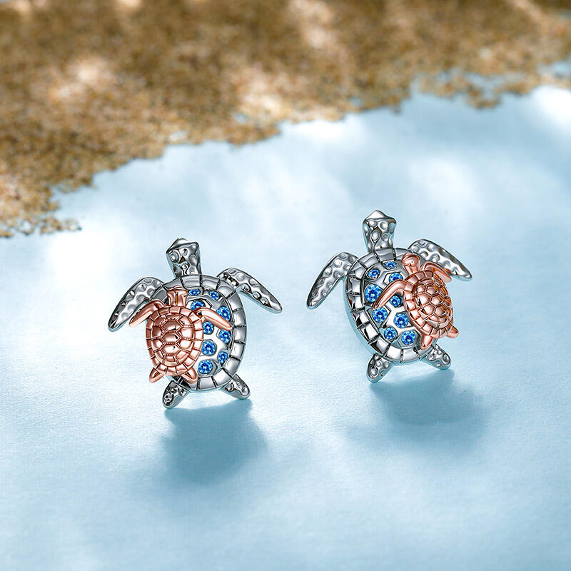 Jeulia Two Tone Parent and Child Turtle Earrings