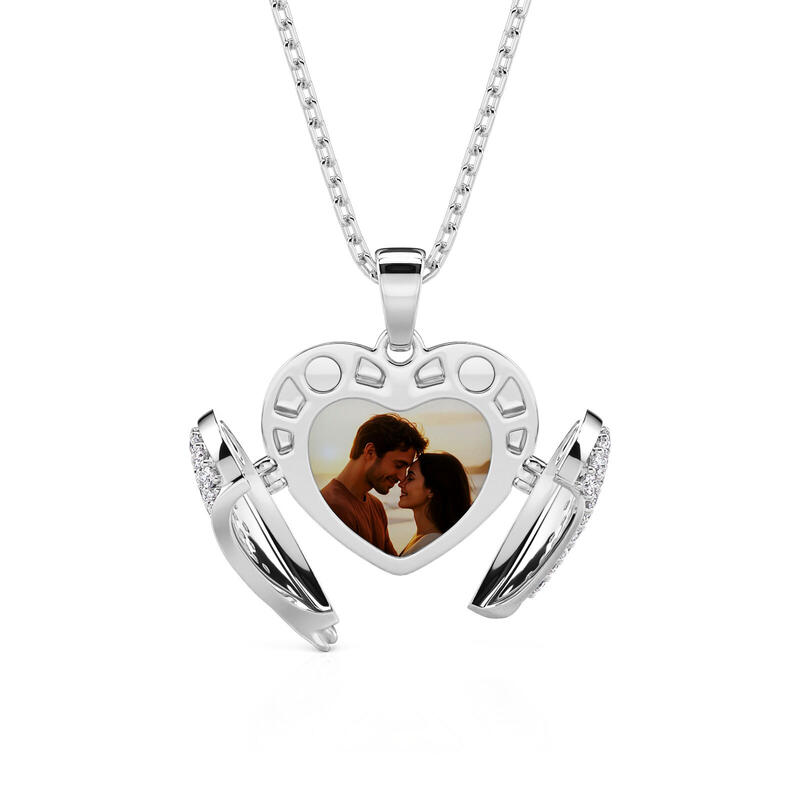 Jeulia Winged Personalized Heart Photo Locket Necklace