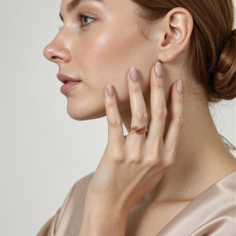 "Mom's Cradle" Oval Cut Side Stone Ring