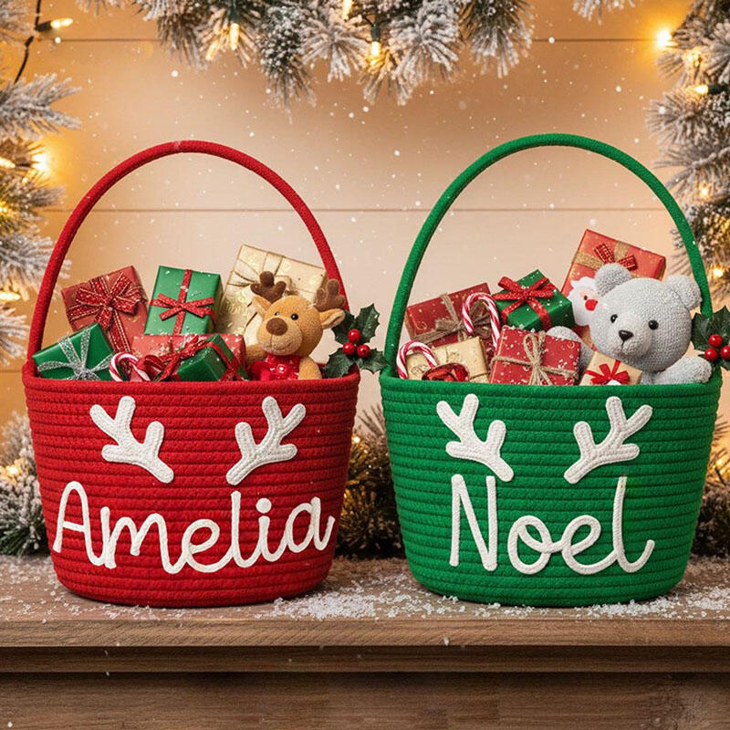 Personalised Name Christmas Gift Bag Storage Basket Simple Present for Kids