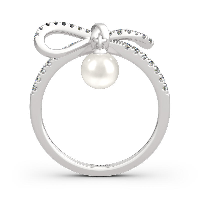 Jeulia Bowknot Cultured Pearl Sterling Silver Ring