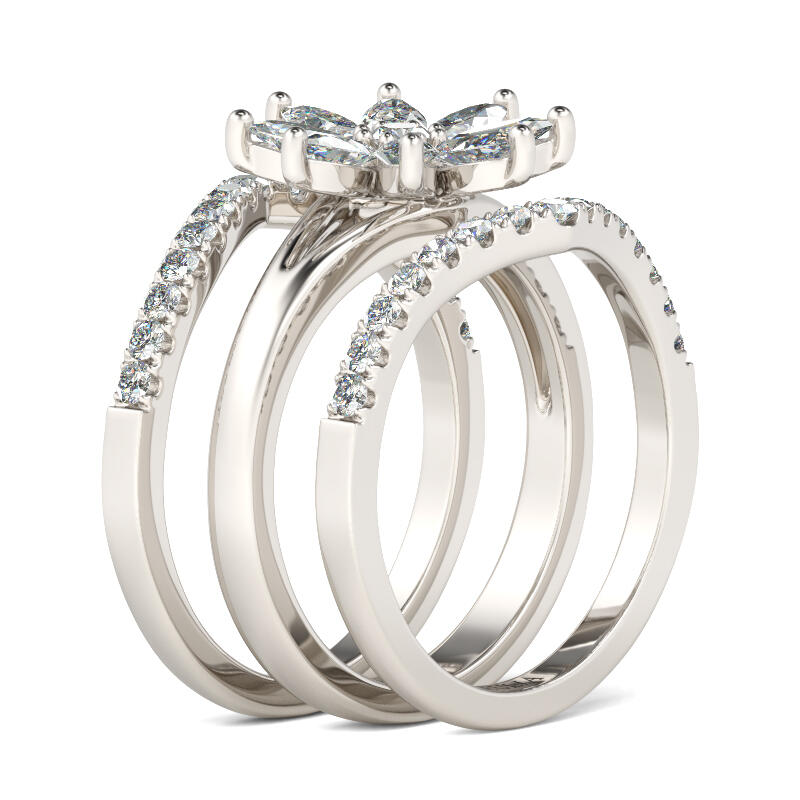Jeulia Flower Marquise Cut Sterling Silver Ring Set