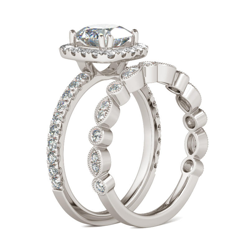 Jeulia Halo Cushion Cut Sterling Silver Ring Set