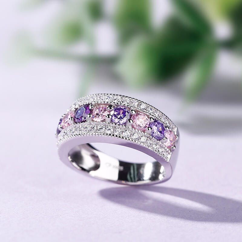 Jeulia Anel lindo feminino de prata esterlina com corte redondo