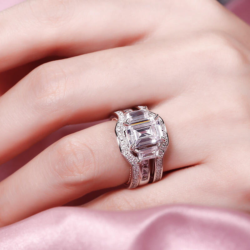 Jeulia Conjunto De Anillos Intercambiables Con Tres Piedras En Plata De Ley