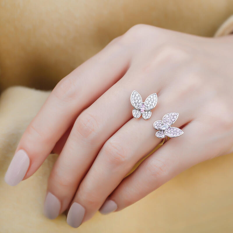 Jeulia Anillo de plata de ley con dos mariposas