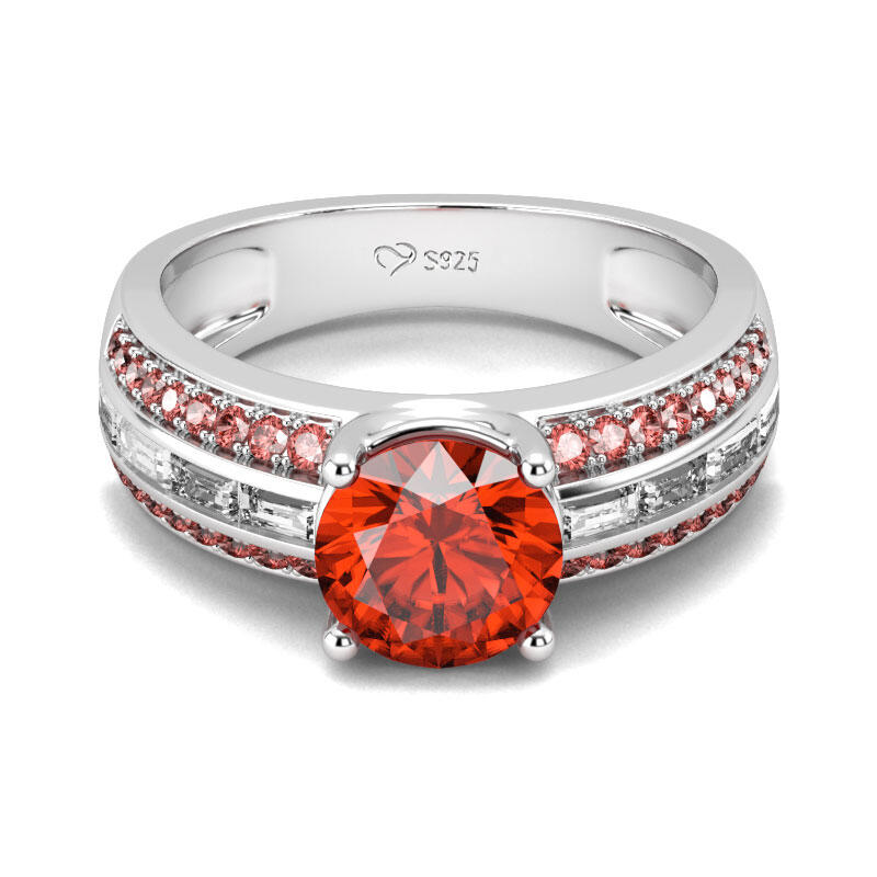 Jeulia Side Stone Round Cut Sterling Silver Ring