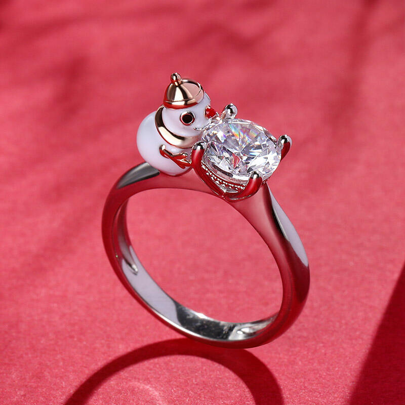 Jeulia Hug Me Anillo del muñeco de nieve de plata de ley con corte redondo