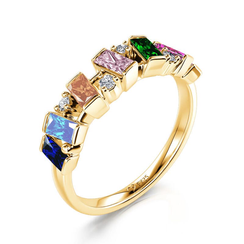 Jeulia Anillo con piedras multicolores de corte esmeralda de plata de ley