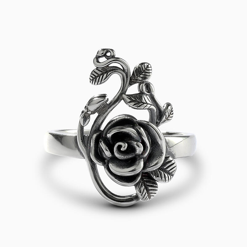 Jeulia Anillo con la flor de rosa de plata de ley