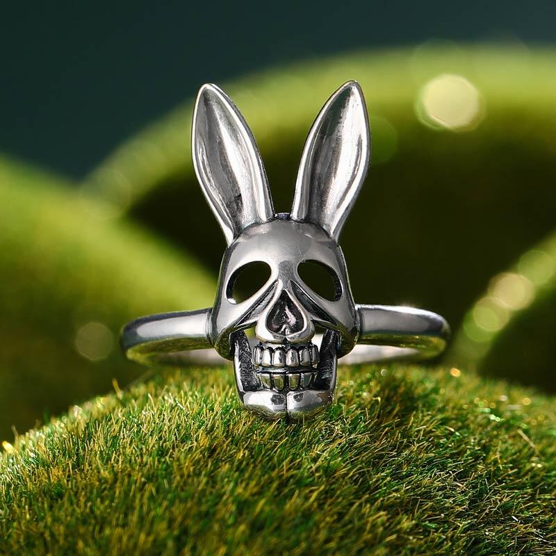 Jeulia Anillo de calavera de conejo de plata de ley