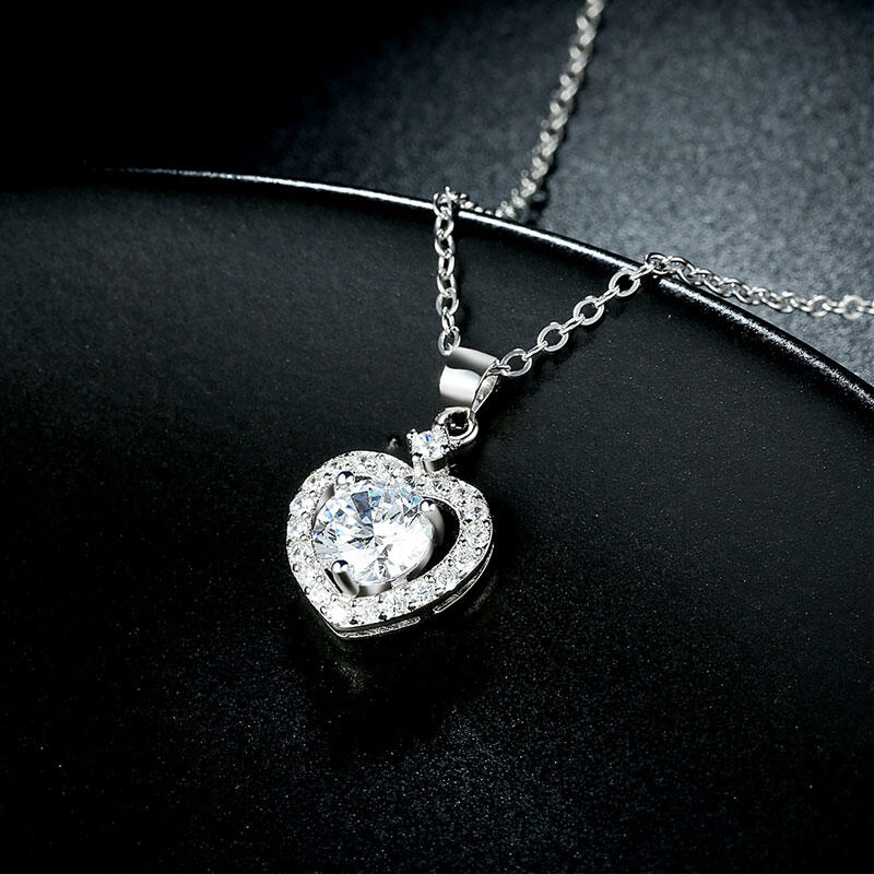 Jeulia Heart Halo Sterling Silver Necklace