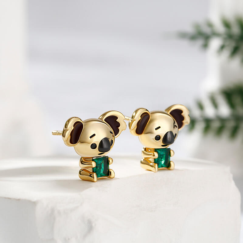 Jeulia Hug Me "Adorable Koala" Princess Cut Sterling Silver Stud Earrings