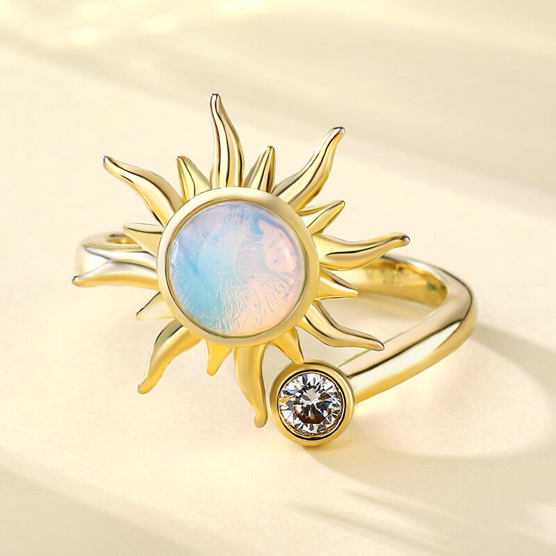 Jeulia "Sunrise Always" Moonstone Sterling Silver Rotating Soothe Open Ring