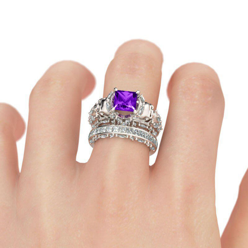 Jeulia Unique Princess Cut Sterling Silver Skull Ring