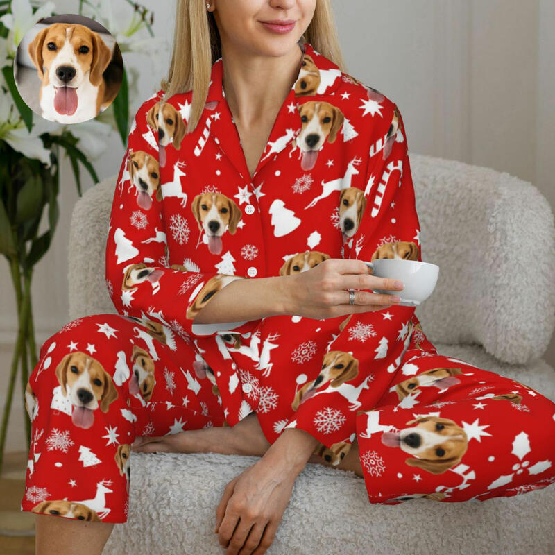 Pigiama personalizzato Foto personalizzata Elementi natalizi Design icona carina Regalo attraente per lei