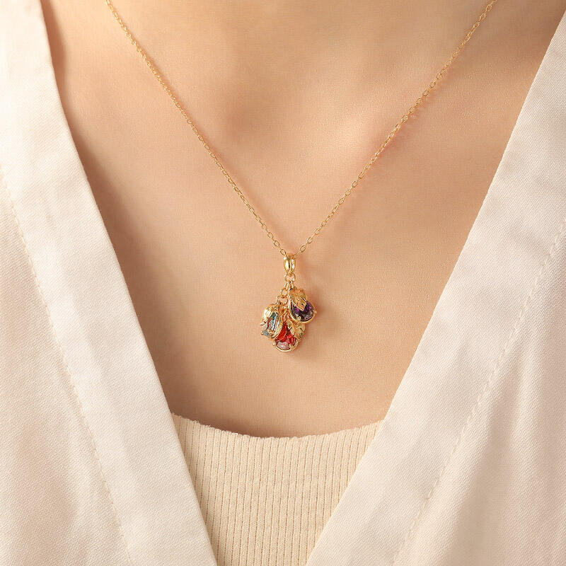 Jeulia Simple Custom Pear Birthstone Initial Necklace with Leaf