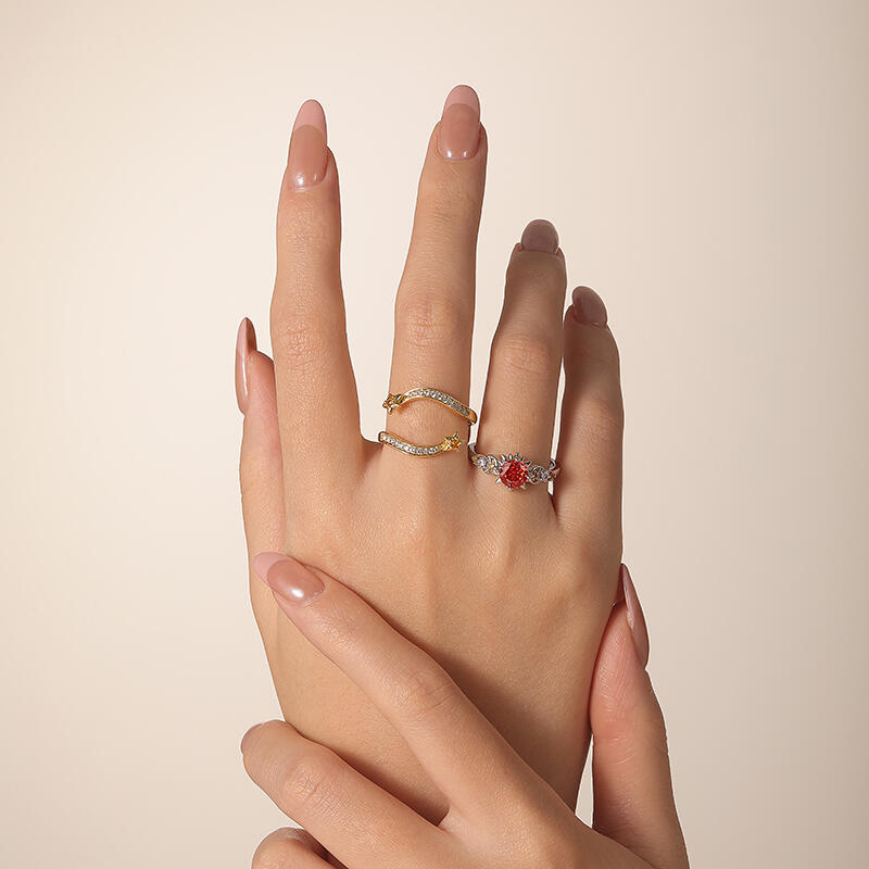 Jeulia Luna Astra Juego de Anillos Estrella Sol y Luna Bicolor