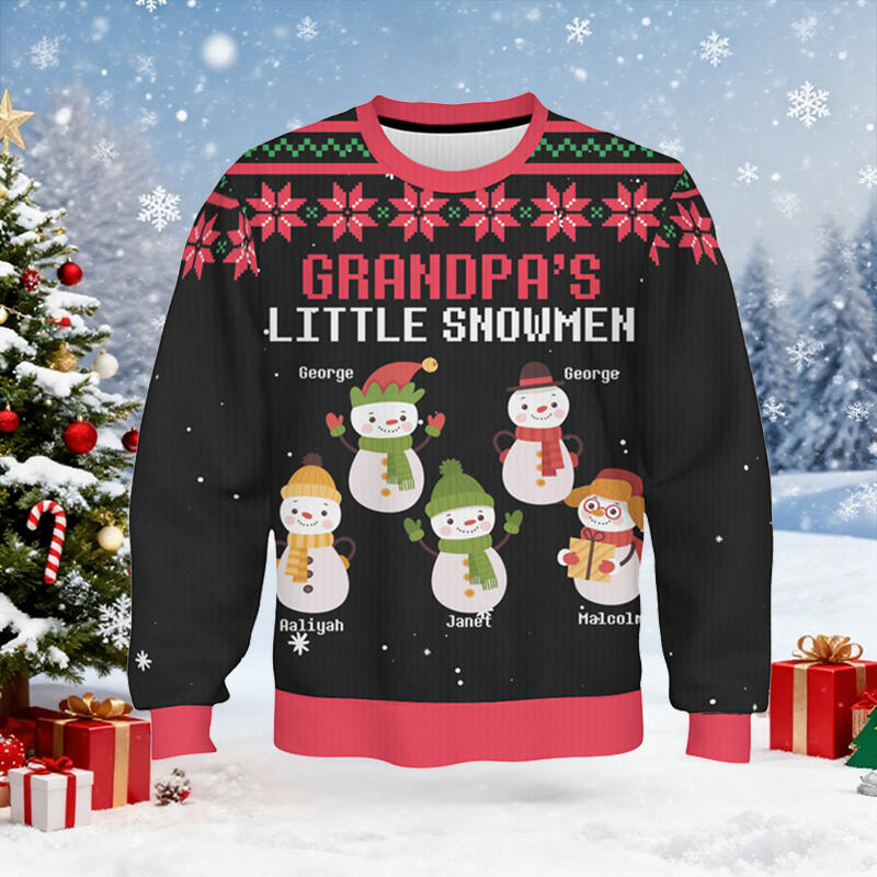 Personalized Ugly Sweater Unisex Grandpa's Little Snowman Custom Kids Design Cute Christmas Gift for Family