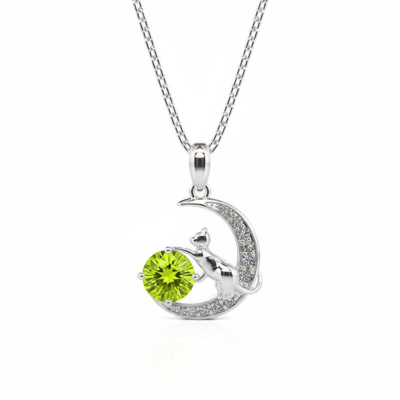 Jeulia "Cat on the Moon" Custom Birthstone Necklace Sterling Silver