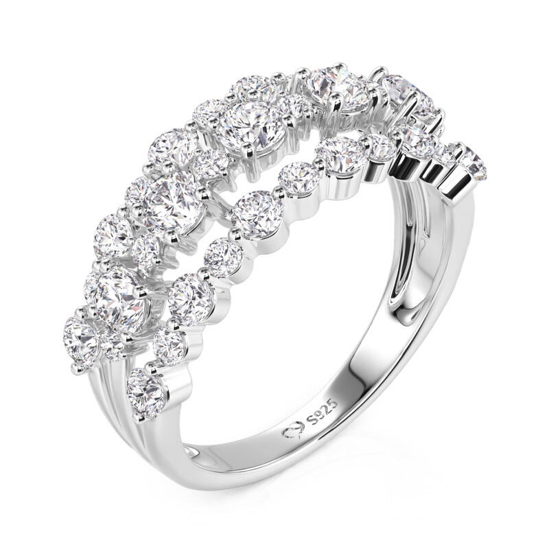 Jeulia Olivetta Round Cut Three Row Eternity Ring Sterling Silver