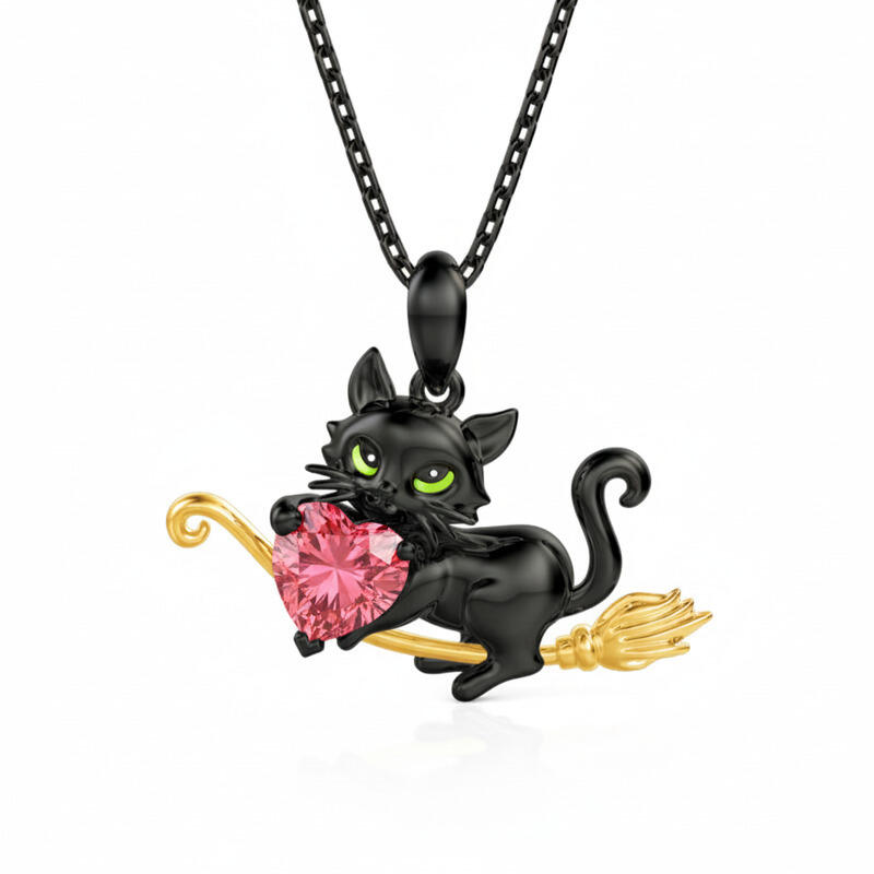 Jeullia Hug Me Magic Black Cat Custom Birthstone Necklace
