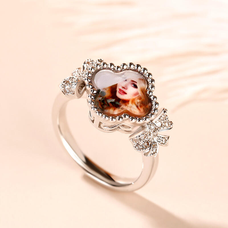 Jeulia "Lucky Filled of My Life" Sterling Silver Personalized Photo Ring