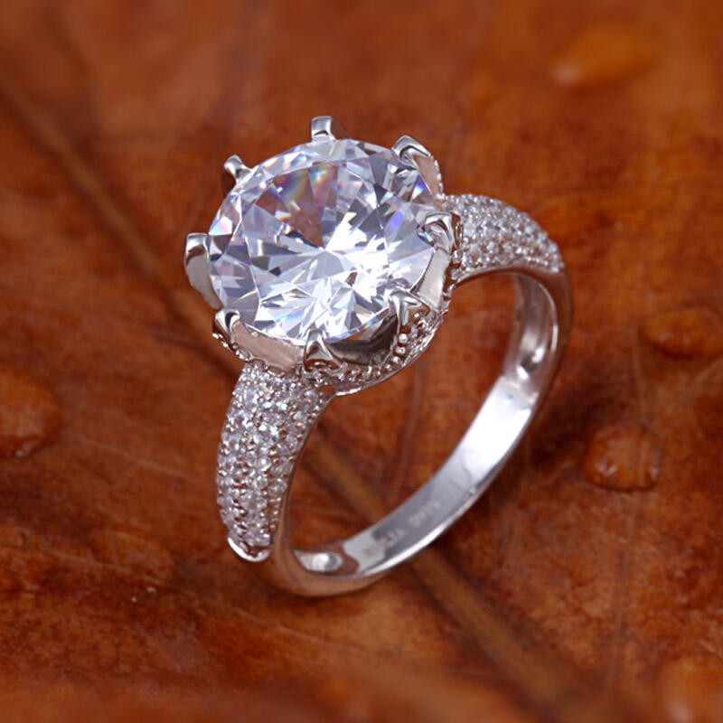 Jeulia Large Stone Round Cut Sterling Silver Ring