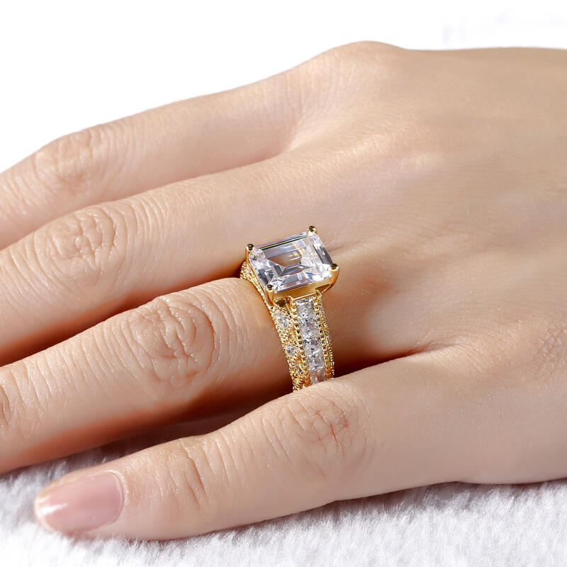 Jeulia Gold Tone Emerald Cut Sterling Silver Ring