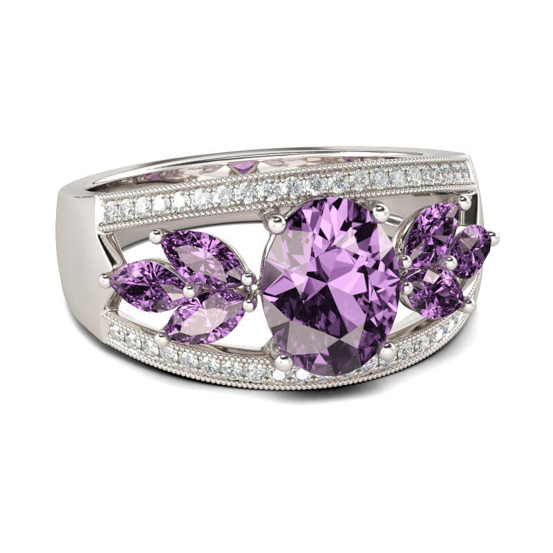 Jeulia Leaf Shape Oval Cut Amethyst Engagement Ring